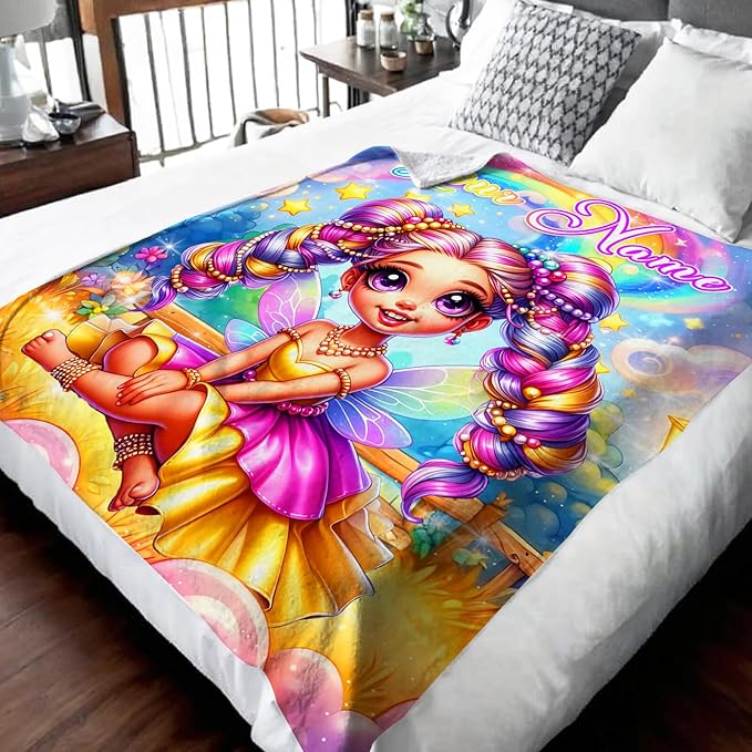 Personalized Blanket for Girls Fairy Throw for Kids Teens, 60x80 Inches Soft Warm Lightweight Cute Custom Throw Blankets for Sofa Couch Bed Travel Daughter Birthday Gift