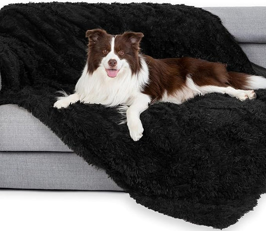 gogobunny Waterproof Dog Blanket for Large Dogs, Cats, Puppy, Reversible Faux Fur Pet Throw Blanket, Washable, Calming Furniture Protection for Sofa Bed (50x60 Inch (Pack of 1), Black)