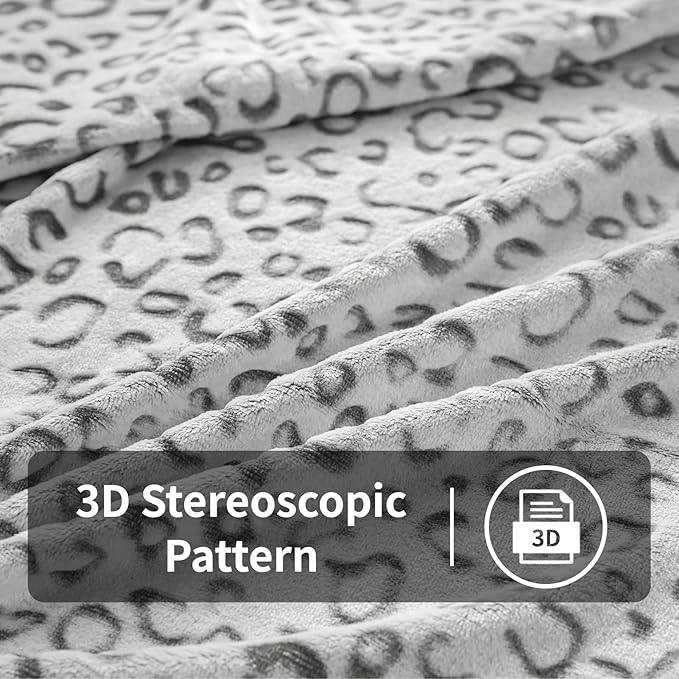 FY FIBER HOUSE Flannel Fleece Throw Blanket, Lightweight Cozy Plush Microfiber Bedspreads for Adults,90"X90",Grey Leopard