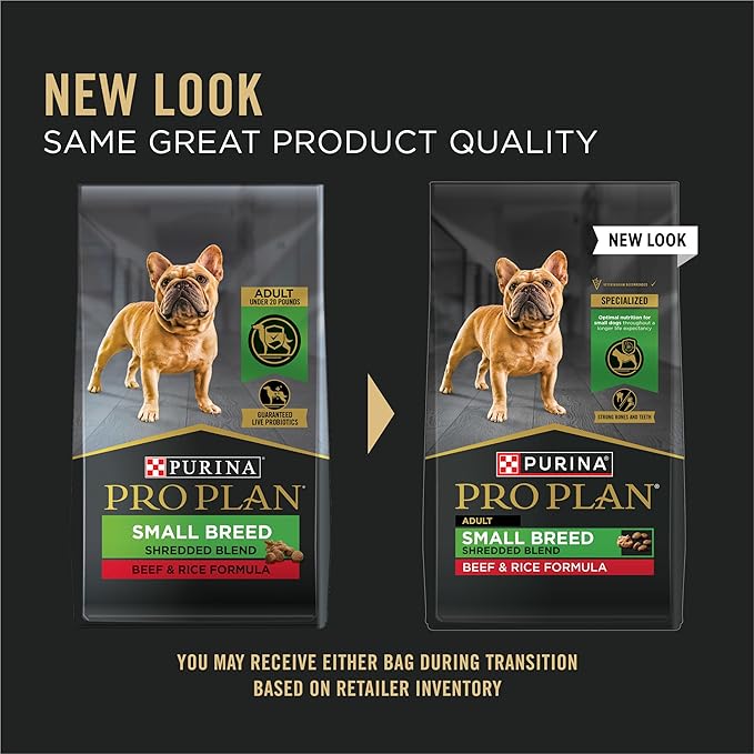 Purina Pro Plan Small Breed Dry Dog Food, Shredded Blend Beef and Rice Formula with Guaranteed Live Probiotics - 18 lb. Bag