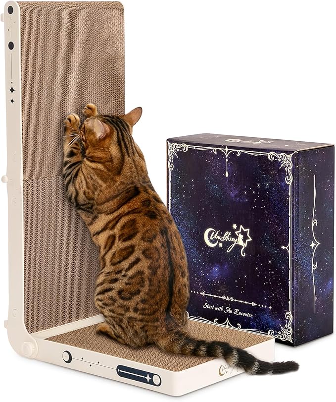 Cat Scratcher, 25.3 Inch Double Sided L Shape Cat Scratching Board, No Assembly Cat Scratch Pads with Ball Toy, Cat Scratchers for Indoor Cats & 3X Catnip, Large