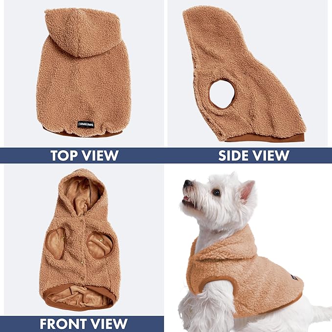 Spark Paws Teddy Dog Sweater, Sherpa Jacket Vest with Warm Fleece Lining, Winter Coat Suitable for Small Medium Large XL XXL Breeds - Brown - XL