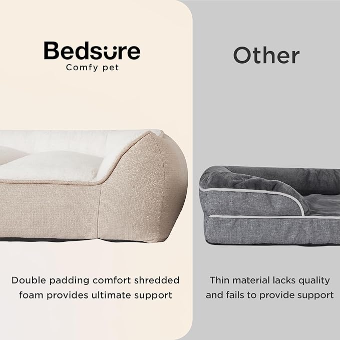 Bedsure XL Plus Orthopedic Dog Beds Large Sized Dog - Extra Thick Supportive Dogs Couch with Waterproof Washable Cover, Jumbo Comfort Pet Bed Sofa with Soft Plush Sherpa and Nonskid Bottom, Beige, 48"