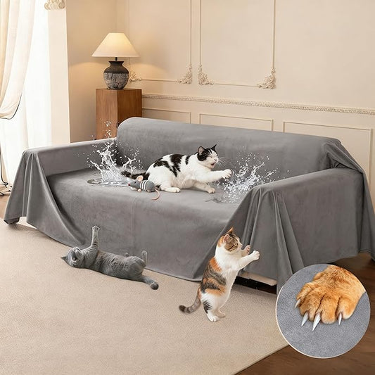 Loiion Cat Scratch Furniture Protector - Ultra Soft, Waterproof Sofa Cover to Keep Cats Off, Pet-Friendly Couch Protectors for Love Seat, Anti-Slip Couch Cover for Pets and Kids 150"X71" Grey