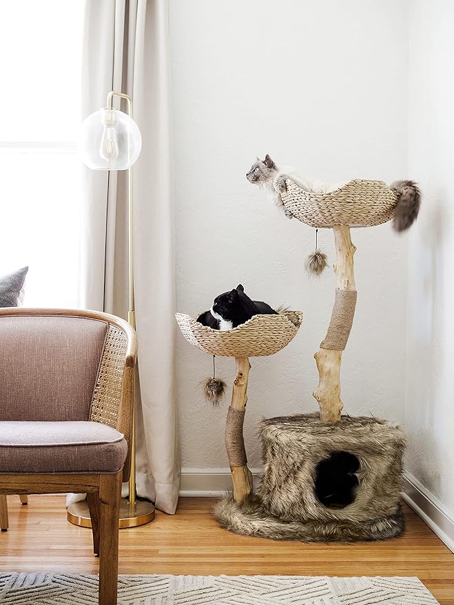 Modern Cat Tree Tower, Real Branch luxury Cat Condo, Wood Cat Tower, Cat Scratching Tree, Cat Condo, Cat Lover Gift, Luxury Cat, Cat Gifts by Mau Lifestyle