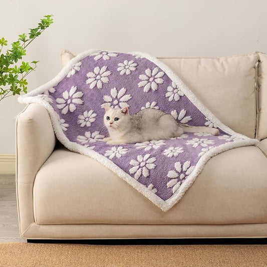 Waterproof Blanket for Dog Puppy Cat, Cute 3D Textured Flower Dog Blanket for Bed Couch Sofa, Soft Liquid Pee Proof Pet Furniture Protector, 30"x40", Purple