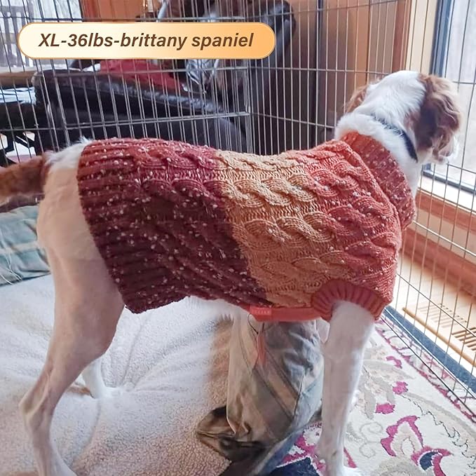 KYEESE Dog Sweater Color Block Dog Sweaters for Medium Dogs Boy with Fuzzy Thread Knitted Turtleneck Medium Pet Sweater Knitwear Pet Sweater Fall Winter Dogs Clothes, Brown, XL