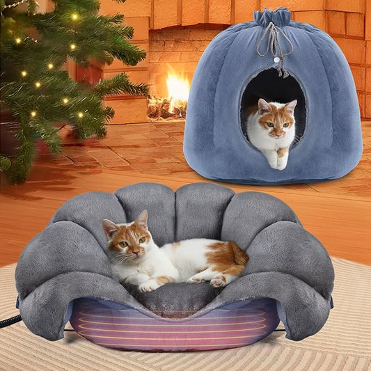 Rywell Heated Cat Bed, Large Versatile Heated Cat Bed Indoor,Soft & Cozy for All Seasons, Always Perfect Temperature with Overheat Protection Pet Bed for Cats & Small Dogs