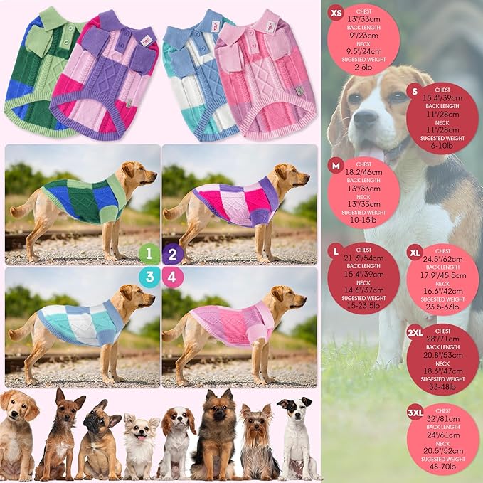 Pullover Dog Sweater,Half Chest Lapel Design Pet Sweaters for Dogs Boys or Girls,Pet Knitted Dog Clothes,Pet Clothing,Suitable for Various Sizes or Breeds Dogs Sweaters(Pink Group,XS)