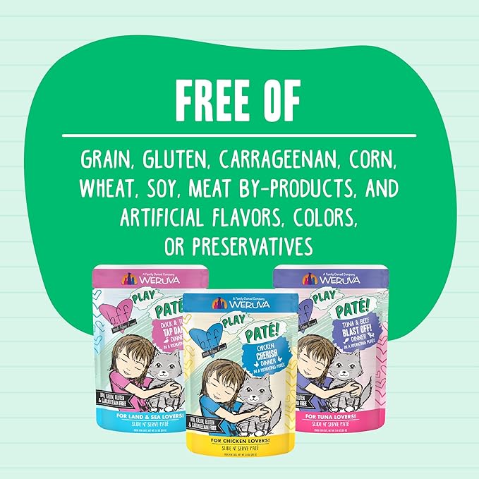 Weruva B.F.F. Play - Best Feline Friend Paté Lovers, Aw Yeah!, Paté Partay! Variety Pack, 3oz Pouch (Pack of 12)
