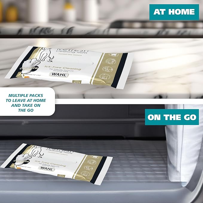 Wahl Refresh Cleaning Mitt Dog Wipes for Ick-Free Cleaning of Dog Paws, Face, Ears and Butt - Coconut Lime Verbena Scent – 24 ct - Model 3027121