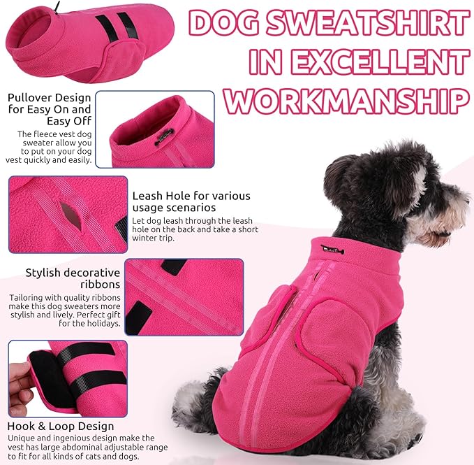 Queenmore Soft Fleece XXL Dog Sweater, Warm Winter Jacket with Leash Hole, Dachshund Cats & Doggy to Boy or Girl, (Pink, XXL)