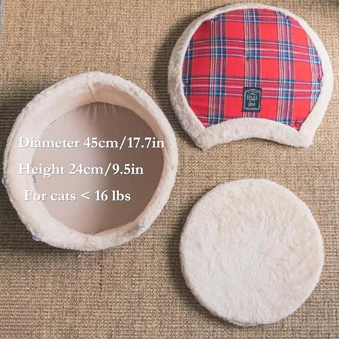 Cat Cave Bed – Plush, Warm & Calming Hideaway with Detachable Lid & Mat, Covered House for Indoor Kitten & Kitty (Snow)