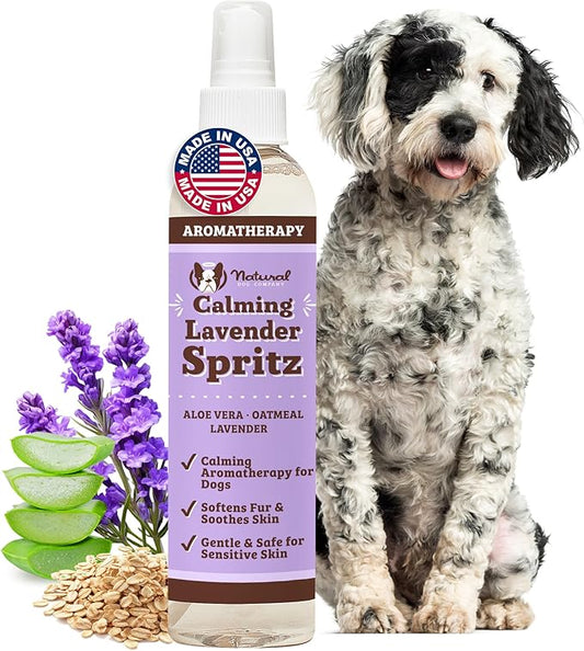 Natural Dog Company Calming Lavender Spritz 8 oz – Hypoallergenic Dog Deodorizing Spray with Aloe & Oatmeal – Refreshes Coat, Soothes Sensitive Skin – Natural Lavender Scent, No Artificial Fragrance