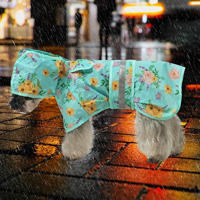 KOOLTAIL Dog Raincoat Hooded Slicker Poncho with Leash Hole, Dog Raincoat for Small Medium Dogs, Waterproof Pet Rain Jacket with Reflective Strip, Adjustable Breathable Puppy Rainwear