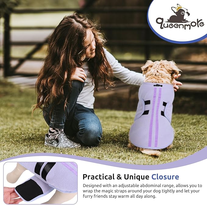 Queenmore XXL Dog Sweater, Soft Fleece Vest Pullover Dog Jacket with Leash Hole, Warm Winter Dogs Clothes Cold Weather Doggy Dachshund Sweaters for Large Dogs Cats Boy or Girl (Lilac, XXL)