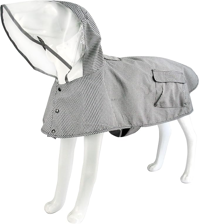 Waterproof Dog Raincoat, Adjustable Reflective Lightweight Pet Rain Clothes with Poncho Hood(X-Small,Black&White)