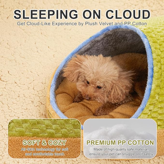 Jiupety Cute Cat Beds for Indoor Cats, Cat Cave Bed for Kittens, Hideaway Cat House for Cat & Small Dog with Anti-Slip Bottom, Washable Removable Cushion, L(19"x17"x16"), Green