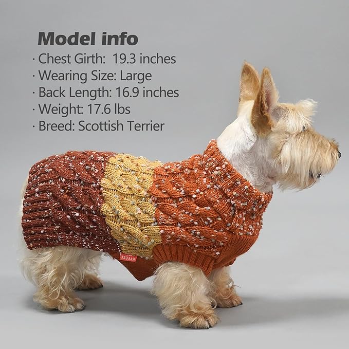 KYEESE Dog Sweaters for Small Dogs Male Color Block Pet Sweater with Fuzzy Thread Knitted Turtleneck Small Dog Sweater Knitwear Pet Sweater Fall Winter Dogs Clothes, Brown, L