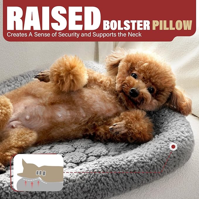 Mora Pets Self Warming Cat Bed Self Heating Pet Pad with Bolster and Foam Washable Removable Cover Non Slip Thermal Sherpa Fabric Pet Mat Grey 23 Inch