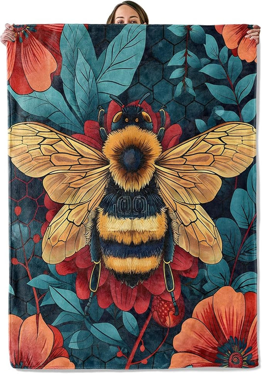 Bee Gifts, Honeybee Theme Blanket for Adults Women Kids, 40x50 in, Cozy Fuzzy Warm Soft Throw Blankets for Bedroom, Camping, Couch, Decor