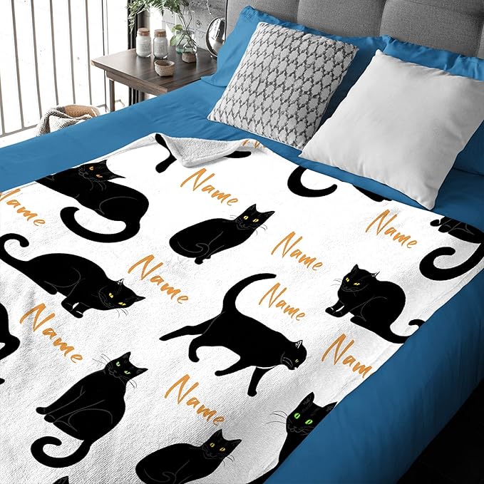 RAMEN BLANKET Custom Black Cats Blanket Throw Super Soft and Cozy Blankets for Home Decoration, Couch, Bed, Sofa 80 in x 60 in Large for Adult for All Seasons