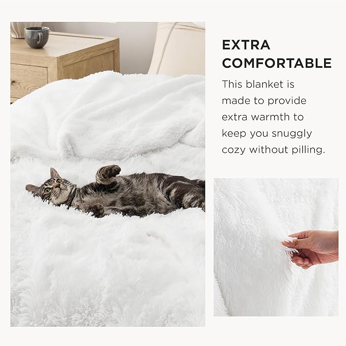 Bedsure GentleSoft Fluffy White King Size Blanket for Bed, Thick Soft Sherpa Faux Fur Fleece Bedding Fuzzy Plush Winter Warm Heavy Large King Blanket, Cozy White Gifts for Men Women, 108x90