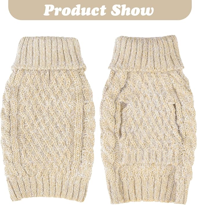 Turtleneck Small Dog Sweaters - Classic Cable Knitwear Winter Coat for Small Medium Dogs Male Female Puppy Dog Cold Weather Clothes Girls Boys, Cream, S