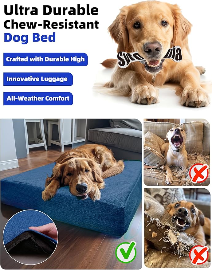 Sytopia 36-Inch Indestructible Chew-Resistant Dog Bed – Large, Waterproof & Orthopedic Pet Bed for Outdoor Use, Supports Up to 60 lbs, Machine-Washable, Great for Crates – Navy Blue