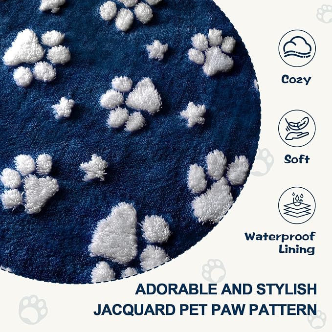 Waterproof Blanket for Dog Puppy Cat, Cute 3D Textured Paw Dog Blanket for Bed Couch Sofa, Soft Liquid Pee Proof Pet Furniture Protector, 30"x40", Navy Blue