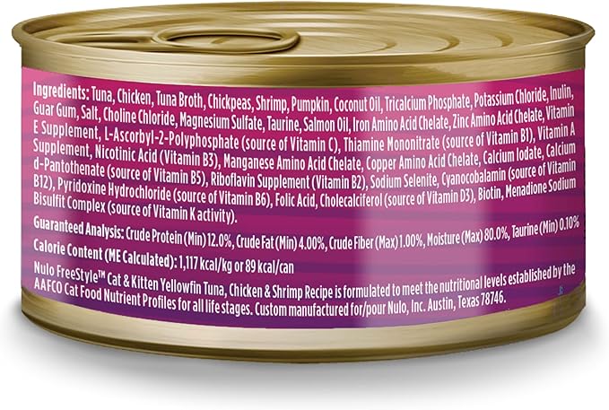 Nulo Yellowfin Tuna & Shrimp Recipe Pate Wet Canned Cat Food, 2.8 Ounce (Pack of 12)