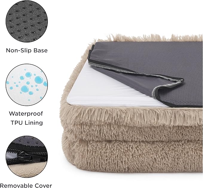 Bedsure Orthopedic Dog Beds for Small Dogs - Washable Small Dog Cat Bed Waterproof, Comfort Pet Couch Sofa with Washable Removable Cover, Pets Bed with Nonskid Bottom, Long Faux Fur-Taupe, 24"