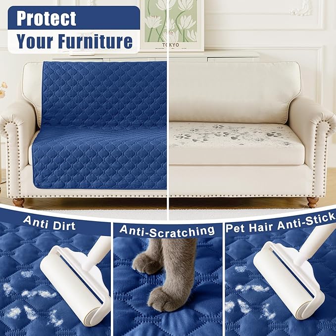 Smiry Waterproof Dog Bed Cover Blanket, Soft Reversible Pet Blanket, Washable Leakproof Cats Dogs Couch Cover for Sofa, Couch, Furniture (30x70 Inch, Navy/Blue)