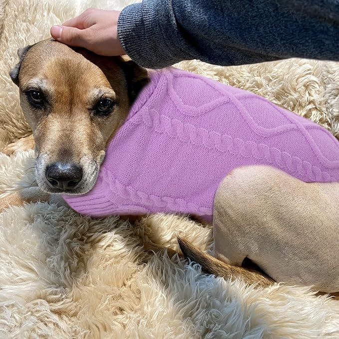 Queenmore Small Dog Pullover Sweater, Cold Weather Cable Knitwear, Classic Turtleneck Thick Warm Clothes for Chihuahua, Bulldog, Dachshund, Pug (Lilac, Small)