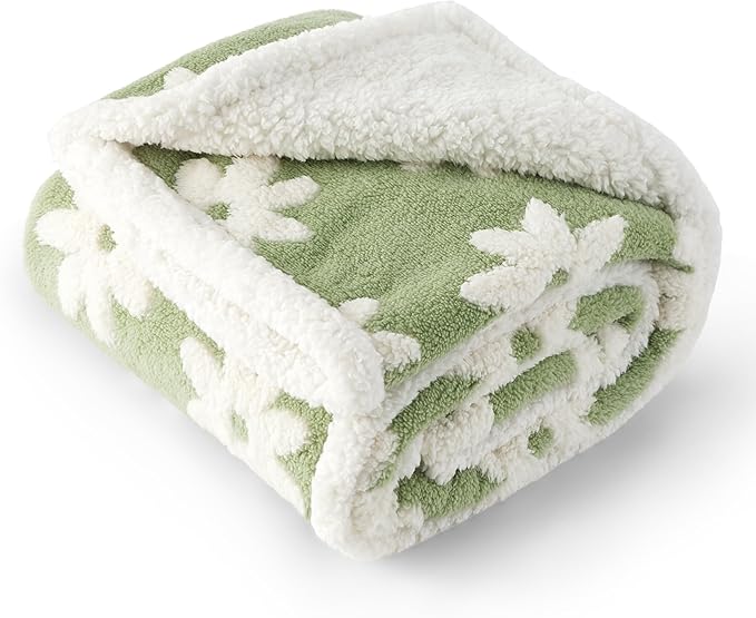 LE SURE Waterproof Dog Blanket for Large Dogs - Washable Double Sided Dog Blankets with Warm Jacquard Shag and Soft Sherpa Fleece, Pet Cat Blanket for Couch Protection, 3D Textured Cloud, Green