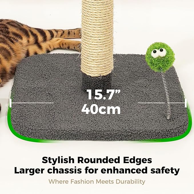TINYBEAST 34" Tall Cat Scratching Post, Cat Scratcher Featuring Natural Sisal Rope, Cat Tree with Interactive Plush Toy Ball and Stable Base for Indoor Large Adult Cats & Kittens(Grey)