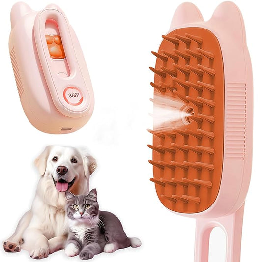Cat Brush Cat Steam Brush Rechargeable Steamy Pet Grooming For Shedding, Water Spray Massage Brushs, Dog Hair Removal Self Cleaning Brushs Steamer Wet Spa Comb (Pink)