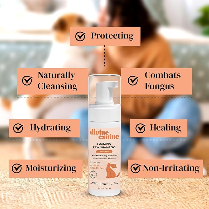 Foam Dog Paw Cleaner - Alcohol Free Foaming Paw Sanitizer Spritz - Made with Coconut, Aloe, Copaiba Oil, and Lemongrass Oil to Nourish and Clean Paws - Made in The USA
