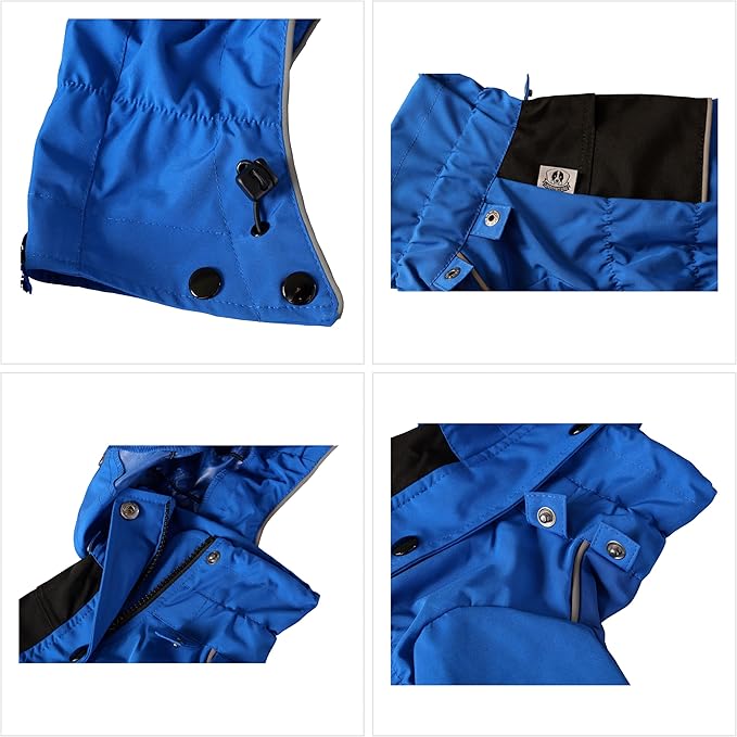 LOVELONGLONG Waterproof Dog Raincoat with Removable Hood – Outdoor Full Body Dog Jacket, Windproof Snowproof Shell Suit – All Season Pet Rain Gear Blue XXL