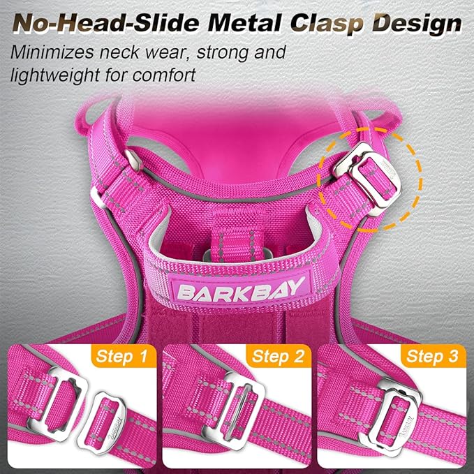 BARKBAY Service Dog Vest Tactical Dog Harness Medium Large Sized Dog Tags Personalized No Pull Adjustable Harness Reflective K9 Working Training Easy Control Military Molle System(Pink,S)