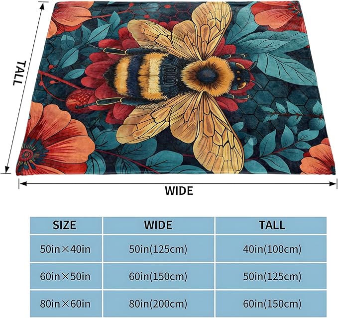 Bee Gifts, Honeybee Theme Blanket for Adults Women Kids, 80x60 in, Cozy Fuzzy Warm Soft Throw Blankets for Bedroom, Camping, Couch, Decor