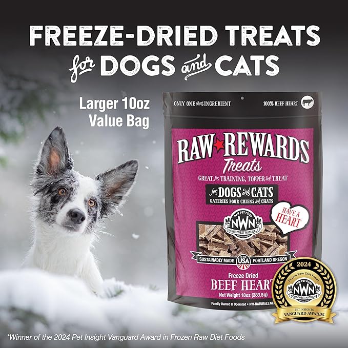 Northwest Naturals Raw Rewards Freeze-Dried Beef Heart Treats for Dogs and Cats - Bite-Sized Pieces - Healthy, 1 Ingredient, Human Grade Pet Food, All Natural, Proudly Made in USA, 10 Oz