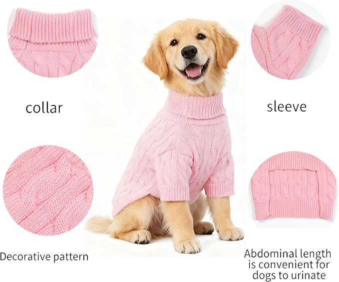 Medium/Large Dog Sweater, Warm Dog Winter Coat w/Sleeves, Comfortable High Neck Premium Dog Clothes for Golden Retriever-Best for Holidays, Daily Walks XXL Pink