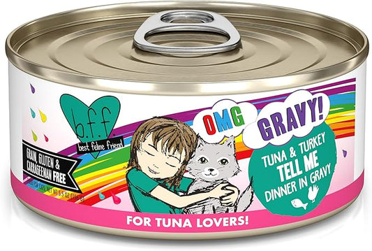 B.F.F. OMG - Best Feline Friend Oh My Gravy!, Tuna & Turkey Tell Me with Tuna & Turkey, 5.5oz Can (Pack of 8)