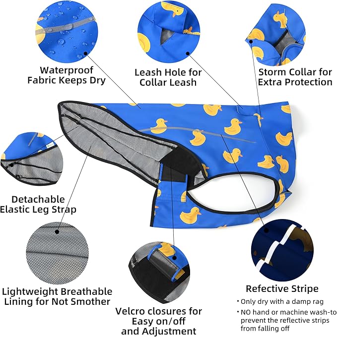 Mile High Life Dog Raincoat, Adjustable Waterproof Reflective Rain Jacket for Small Medium Large Dogs, Lightweight Breathable Pet Rain Coat with Leash Hole(Blue Duck,XXS Chest 16-19")