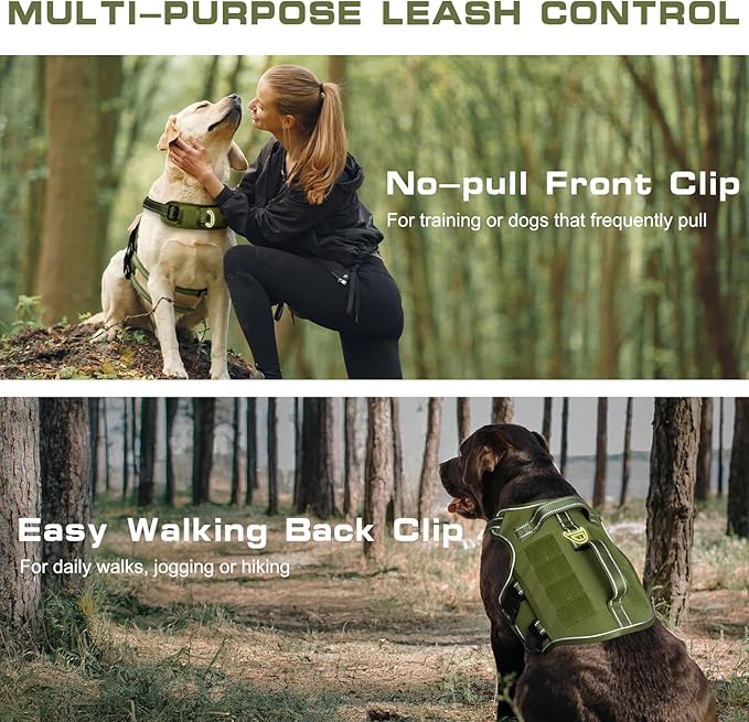 Dog Harness for Large Dogs Heavy Duty, No Pull Tactical Dog Harness with Molle System, Easy On and Off Service Dog Vest, Breathable Padded, Adjustable Reflective Pet Vest for Walking Hiking Training