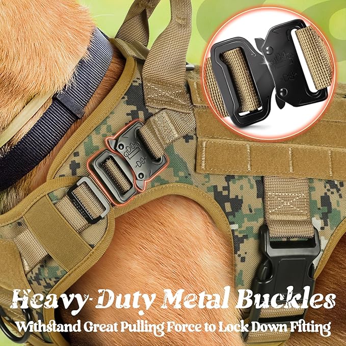 rabbitgoo Tactical Dog Harness for Small, Heavy Duty Pet Harness with Handle, No-Pull Service Vest Small Breed, Adjustable Military Dog Vest for Training Hunting Walking, Brown Camo, S