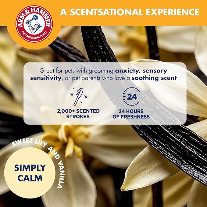 Arm & Hammer “Simply Calm” Dog Grooming Deodorizing Glove with Fragrance Transfer Technology –Scented Silicone Hand Brush for Bathing & Shedding, Sweet Lily & Vanilla Scent