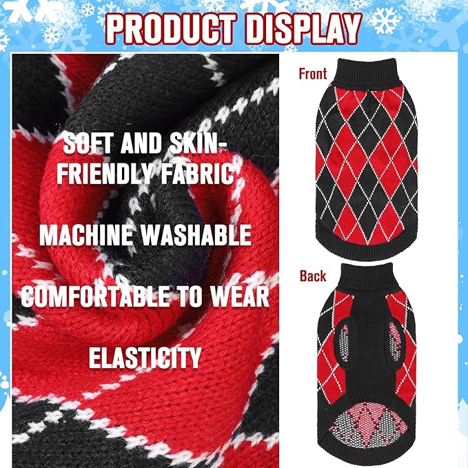 KOOLTAIL Knit Turtleneck Cold Weather Dog Sweater, Soft Diamond Plaid Pullover for Medium to Large Dogs, Warm Winter Coat for Pets, Great for Girls & Boys