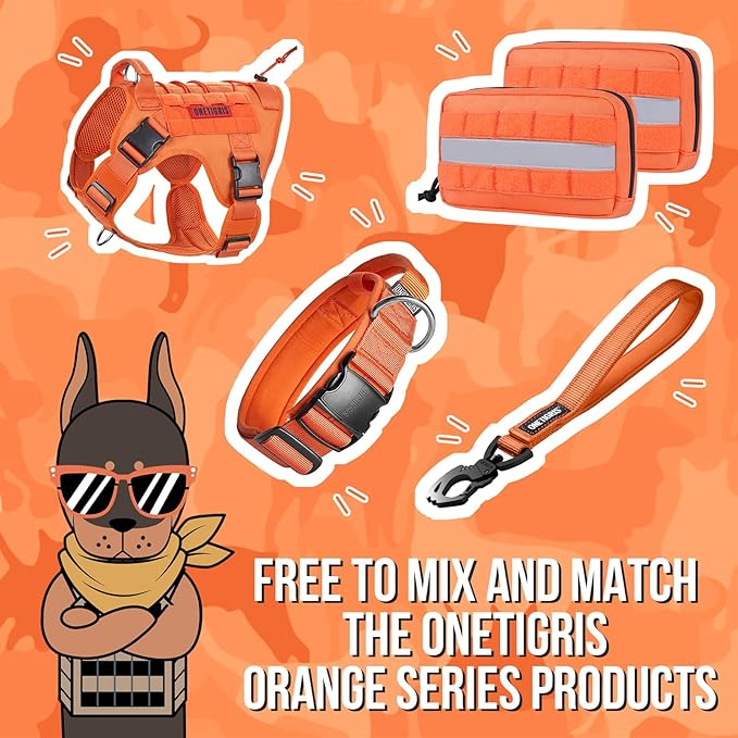 OneTigris Tactical Dog Harness Vest,No-Pull Service Dog Vest with Hook & Loop Panels,Adjustable Dog Vest Harness for Walking Hiking Training(Orange,XXS)